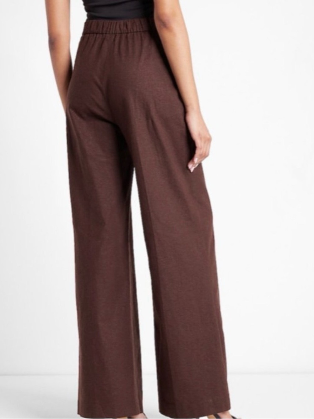 XXS EXPRESS linen-blend wide leg brown high waist pant. Petite-friendly! Comfy! - Picture 2 of 13